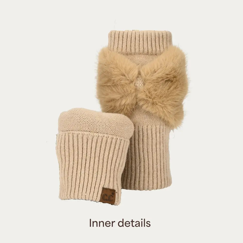 C.C Faux Fur Bow Fingerless Gloves
