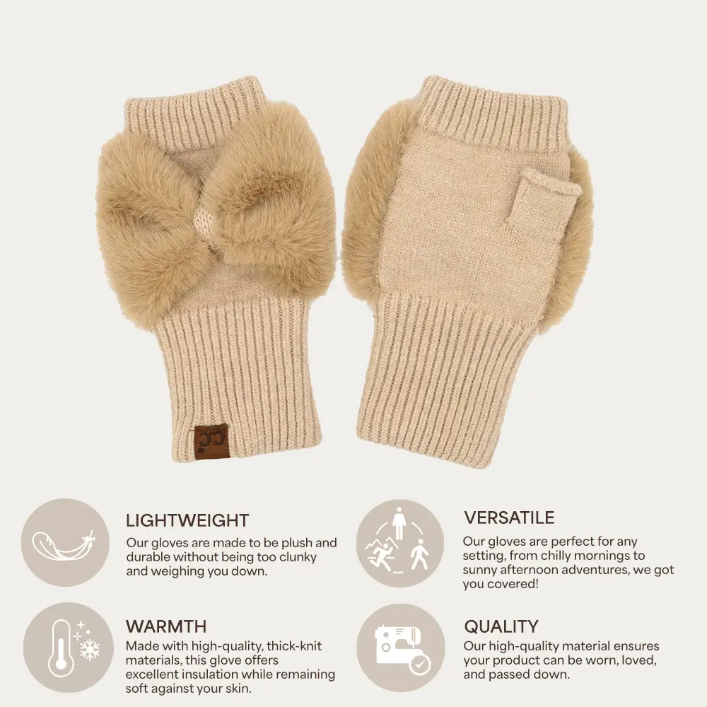 C.C Faux Fur Bow Fingerless Gloves