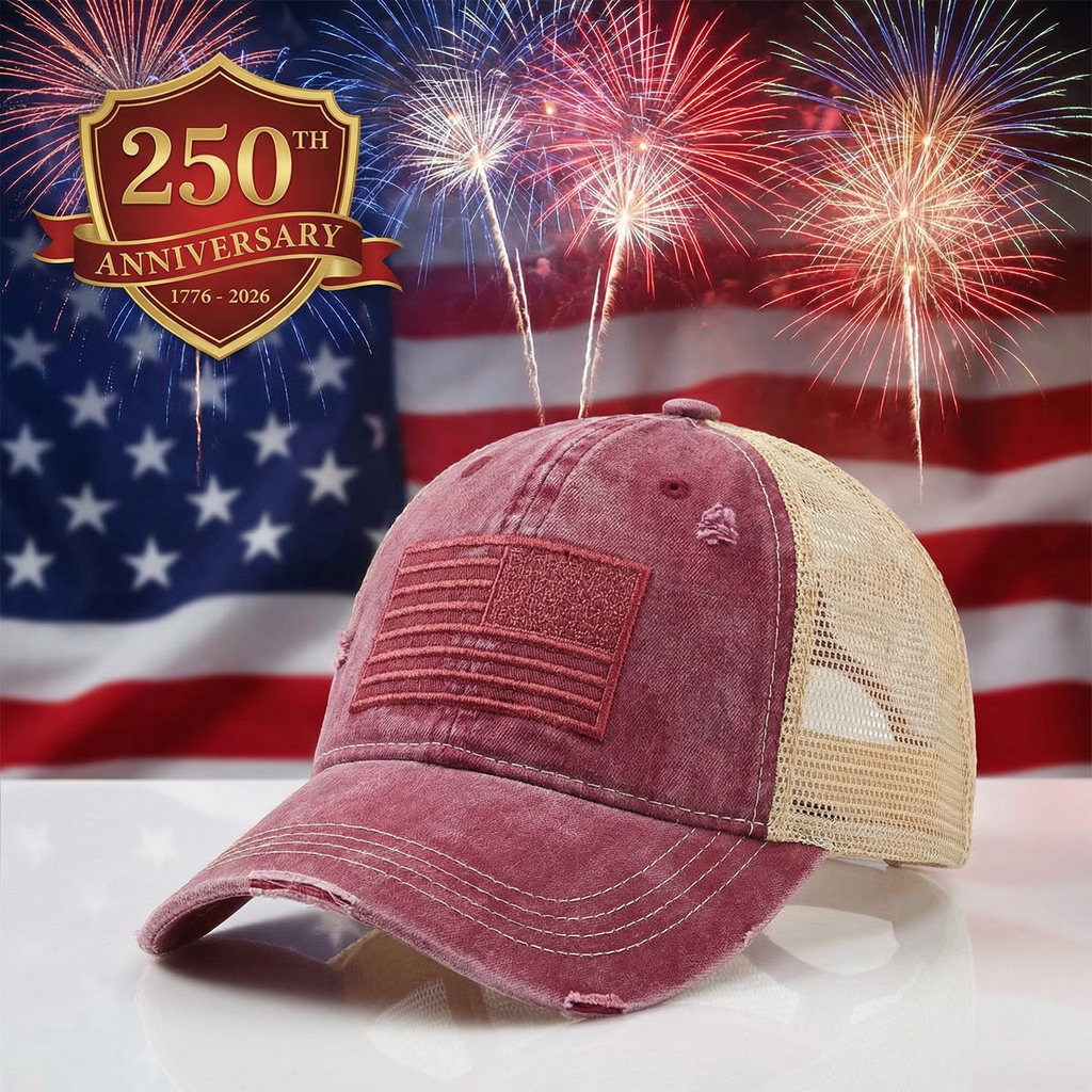Distressed Tone & Tone Embroidered USA Flag Ponytail Cap