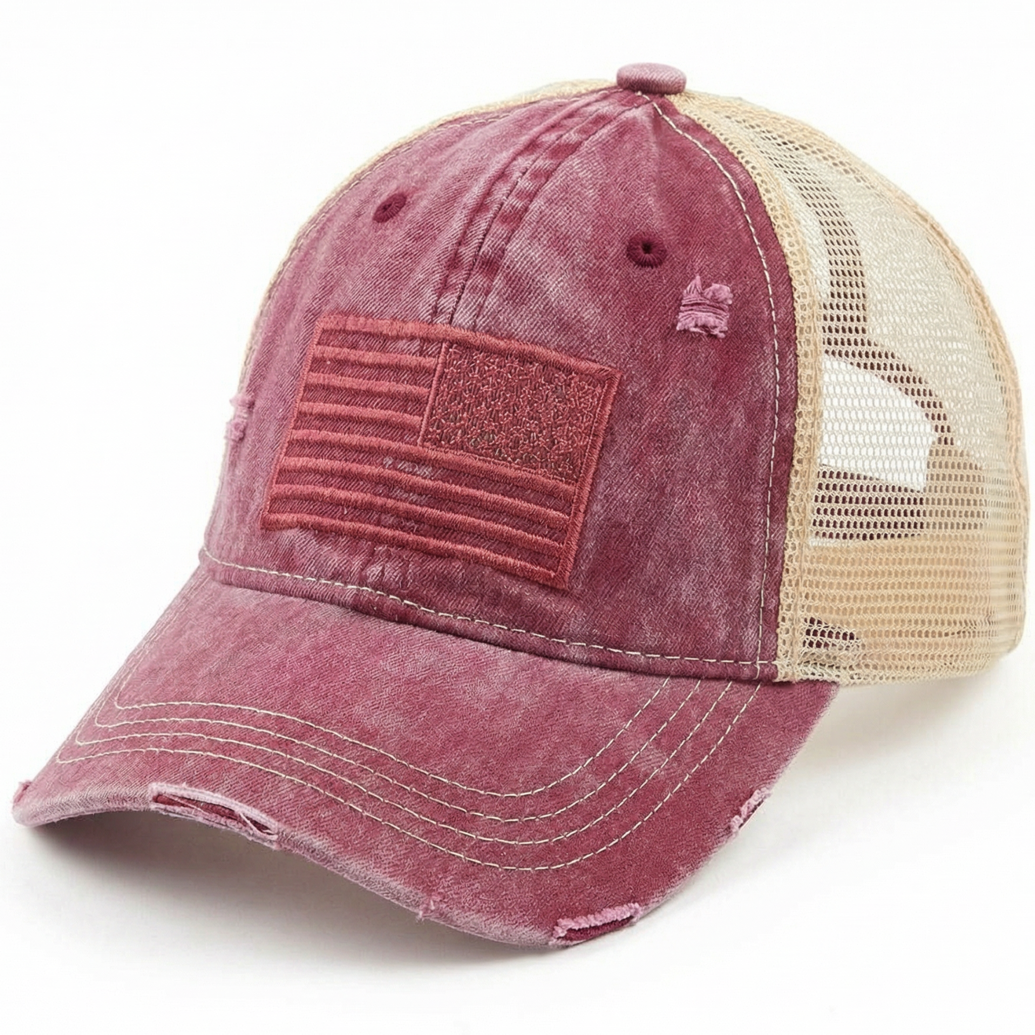 Adjustable Tone & Tone USA Embroidery Flag Pony Cap