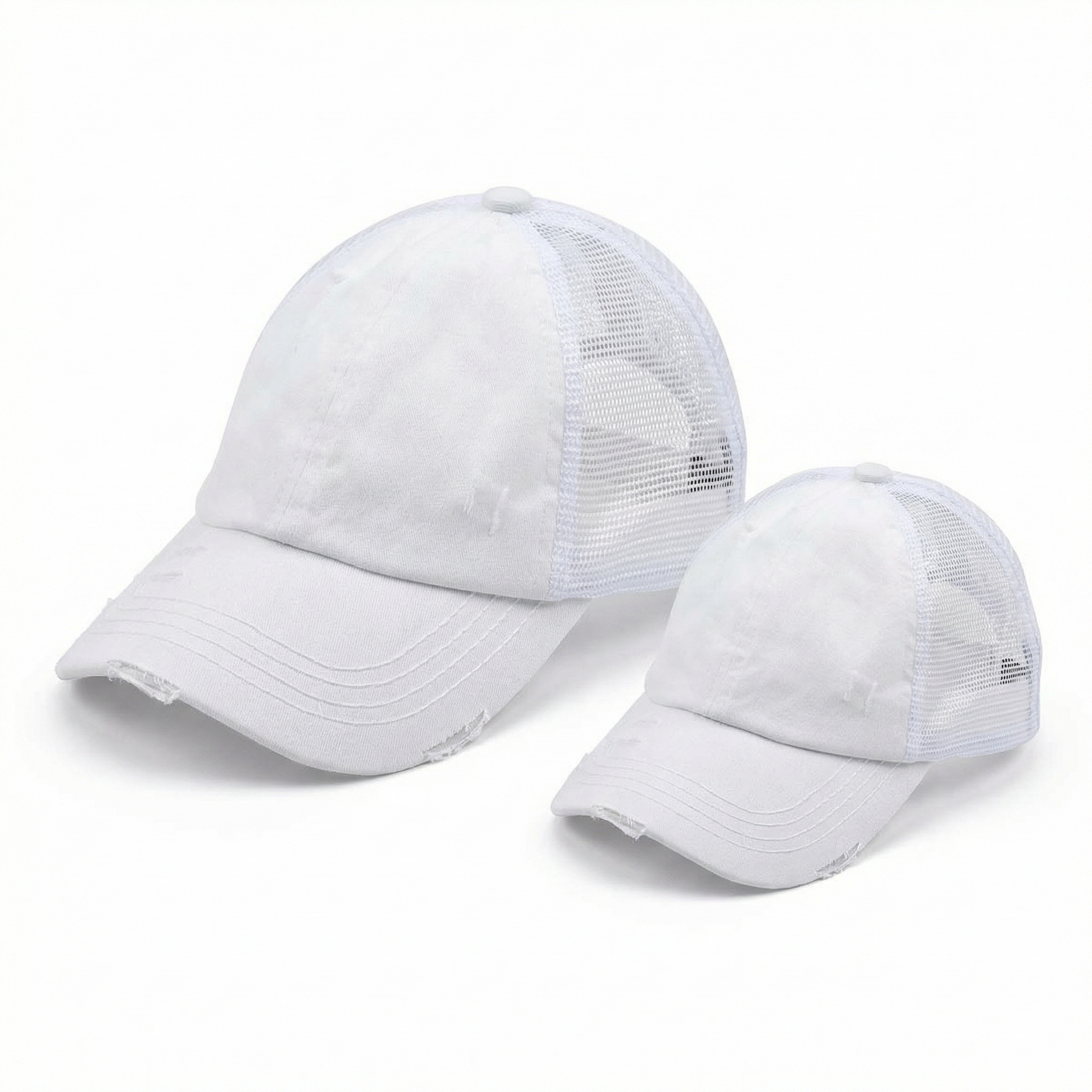 Mommy & Me Washed Cotton Twill Mesh Pony Cap with Criss-Cross Elastic Band Bundle