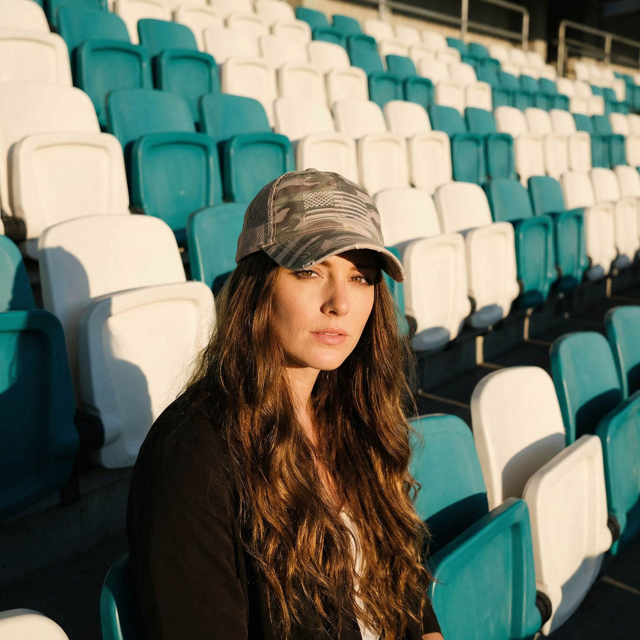 Distressed Camo Baseball Cap with Embroidered USA Flag