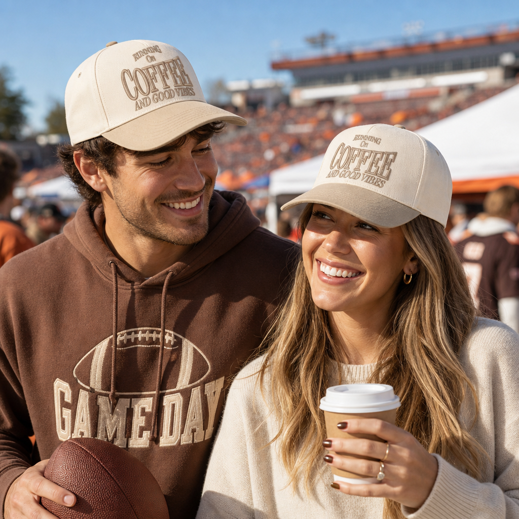 Coffee and Good Vibes Embroidered Trucker Hat for Men and Women