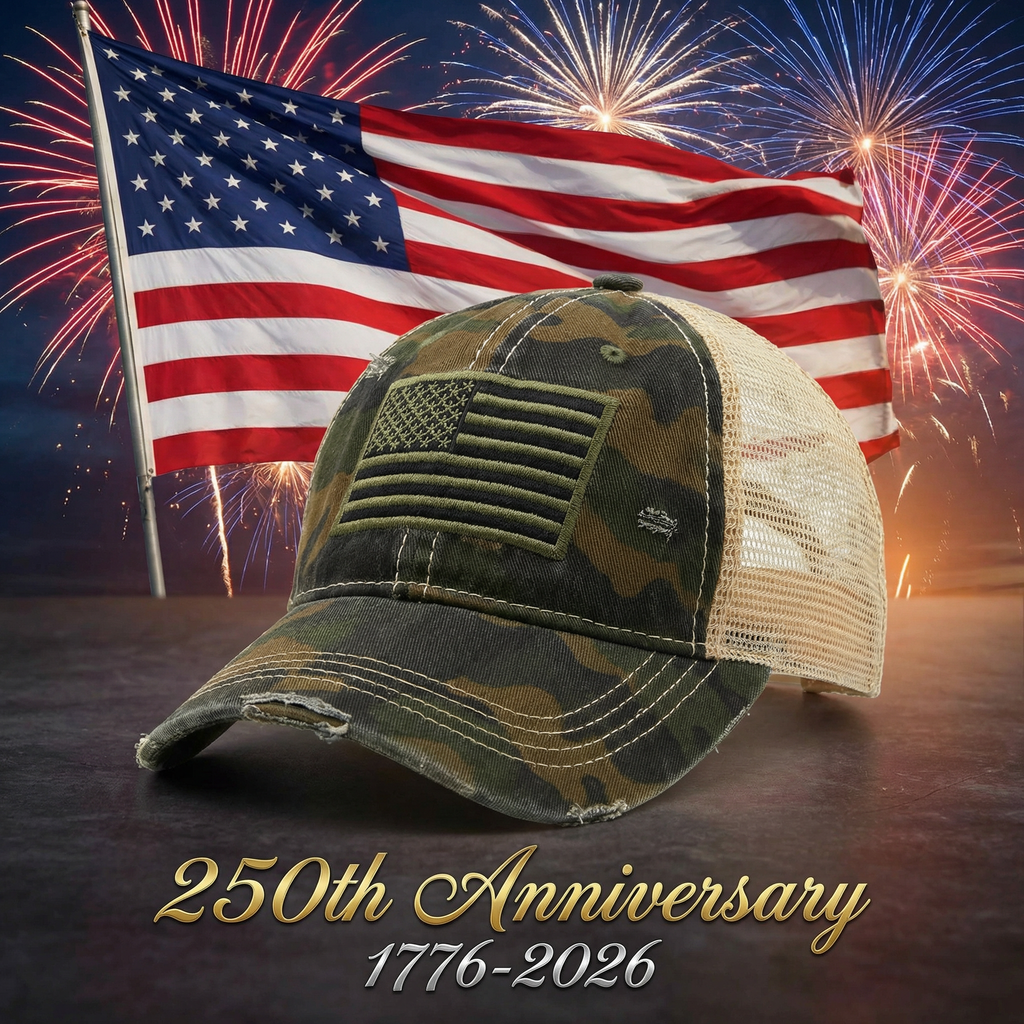 Camo USA Flag Baseball Cap for Women Distressed Patriotic