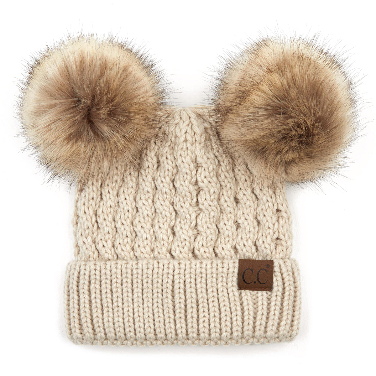 C.C Cable Knit Double Pom Beanie
