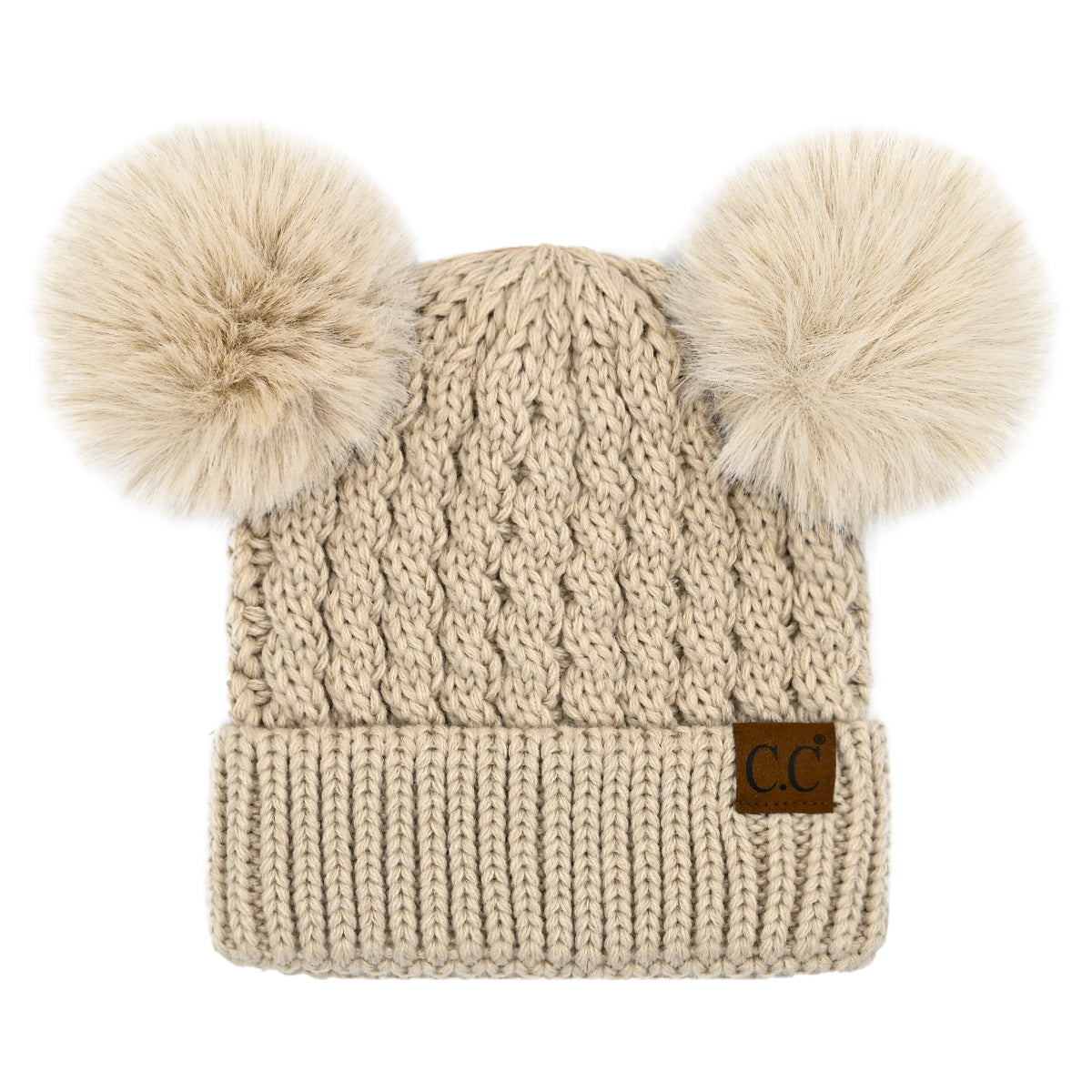 C.C Cable Knit Double Pom Beanie