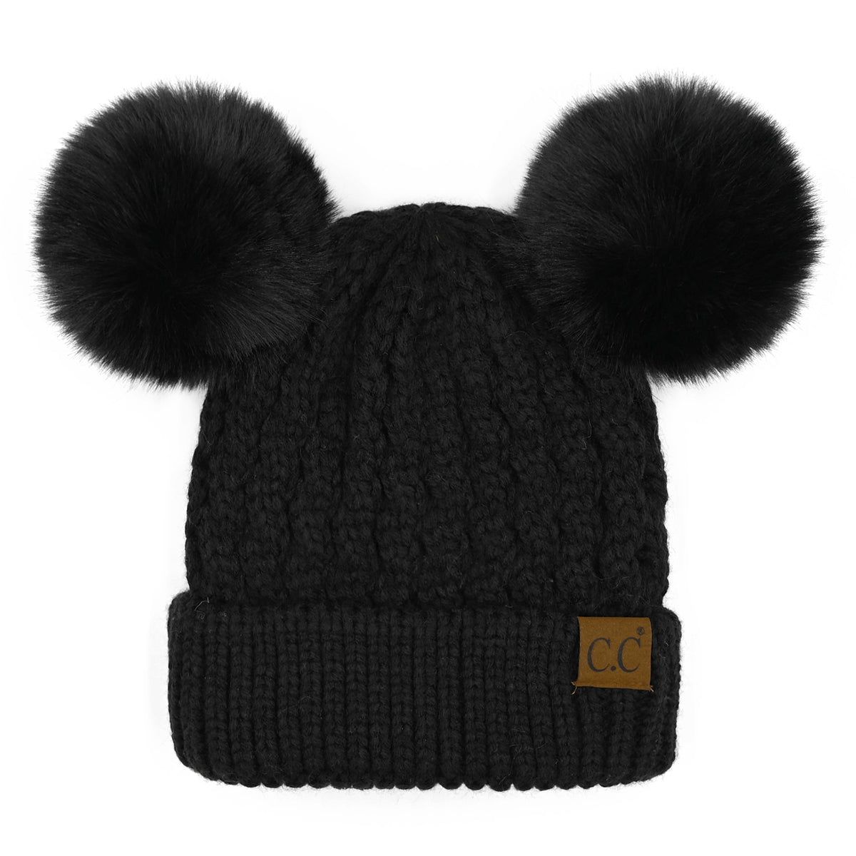 C.C Cable Knit Double Pom Beanie