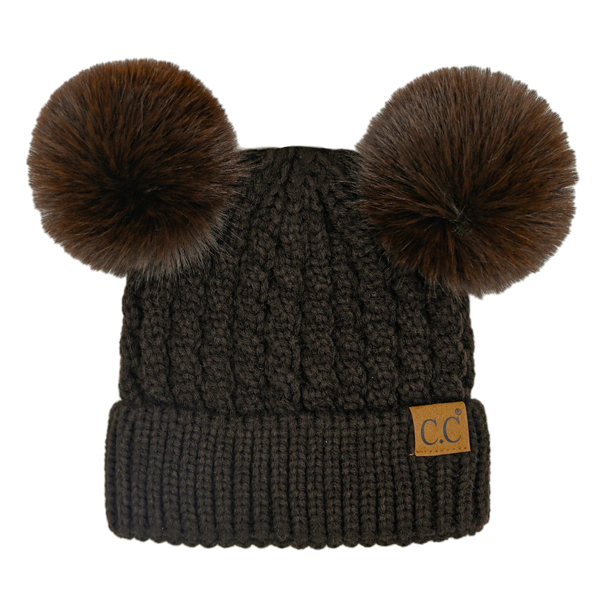 C.C Cable Knit Double Pom Beanie