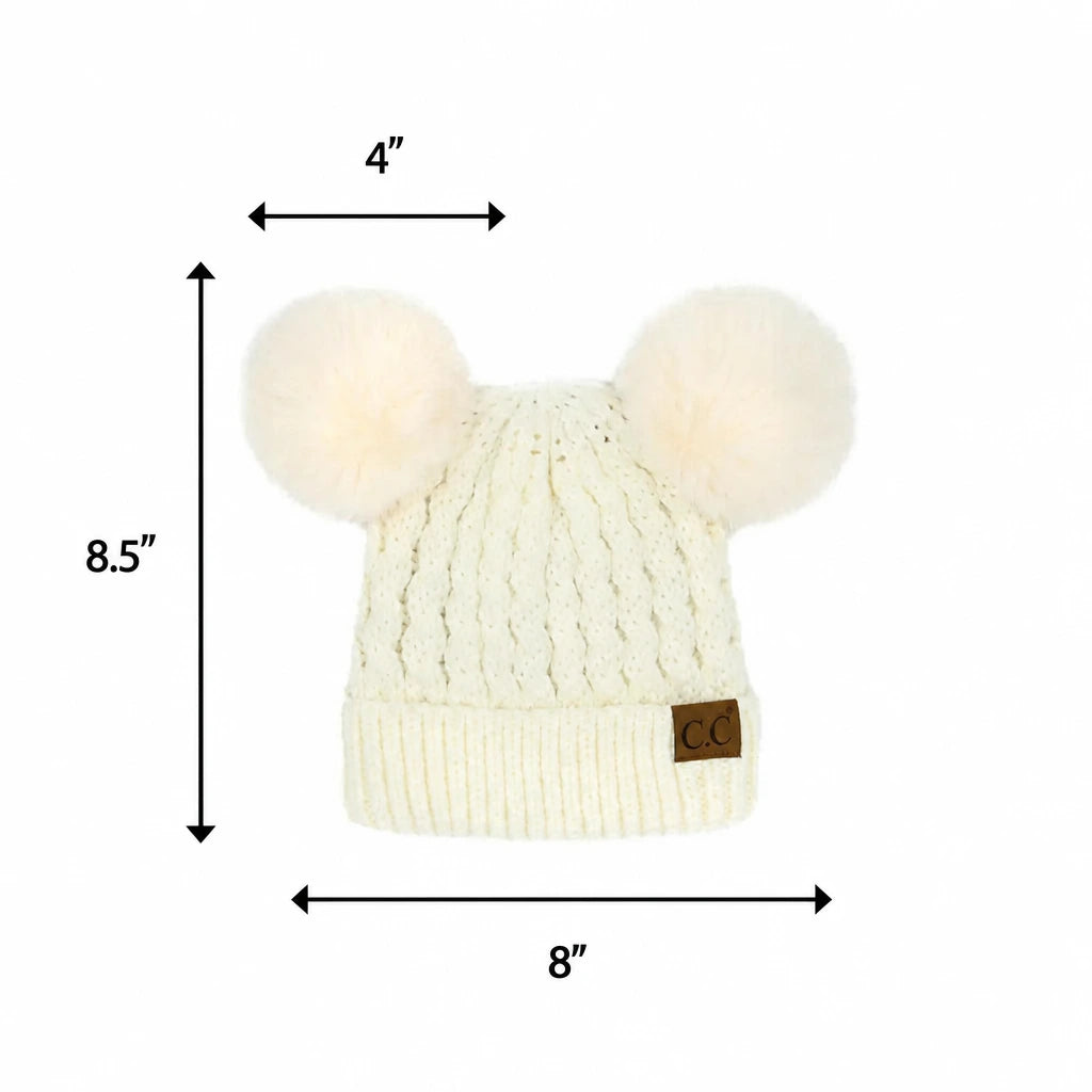 C.C Cable Knit Matching Double Pom Beanie