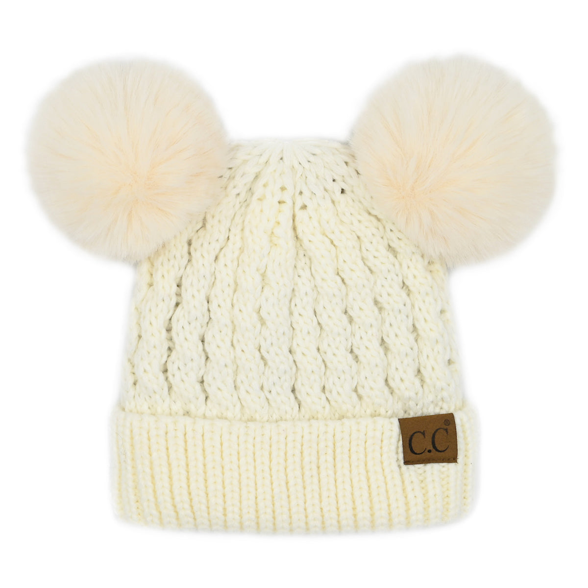 C.C Cable Knit Double Pom Beanie