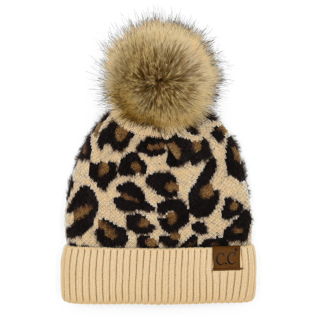C.C Leopard Print Pom Beanie