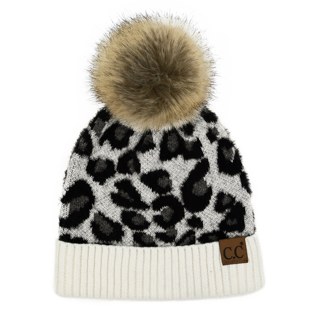 C.C Leopard Print Pom Beanie