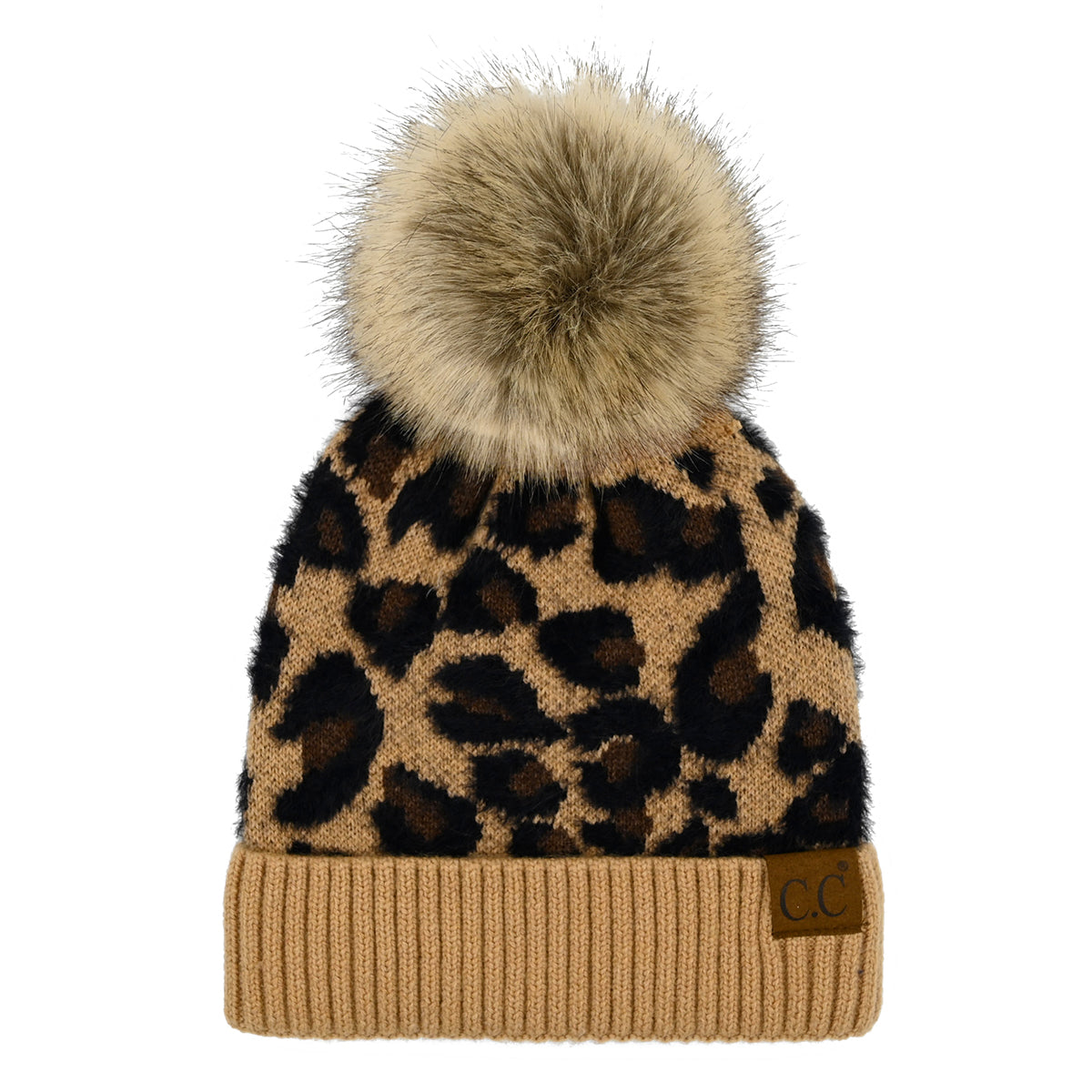 C.C Leopard Print Pom Beanie