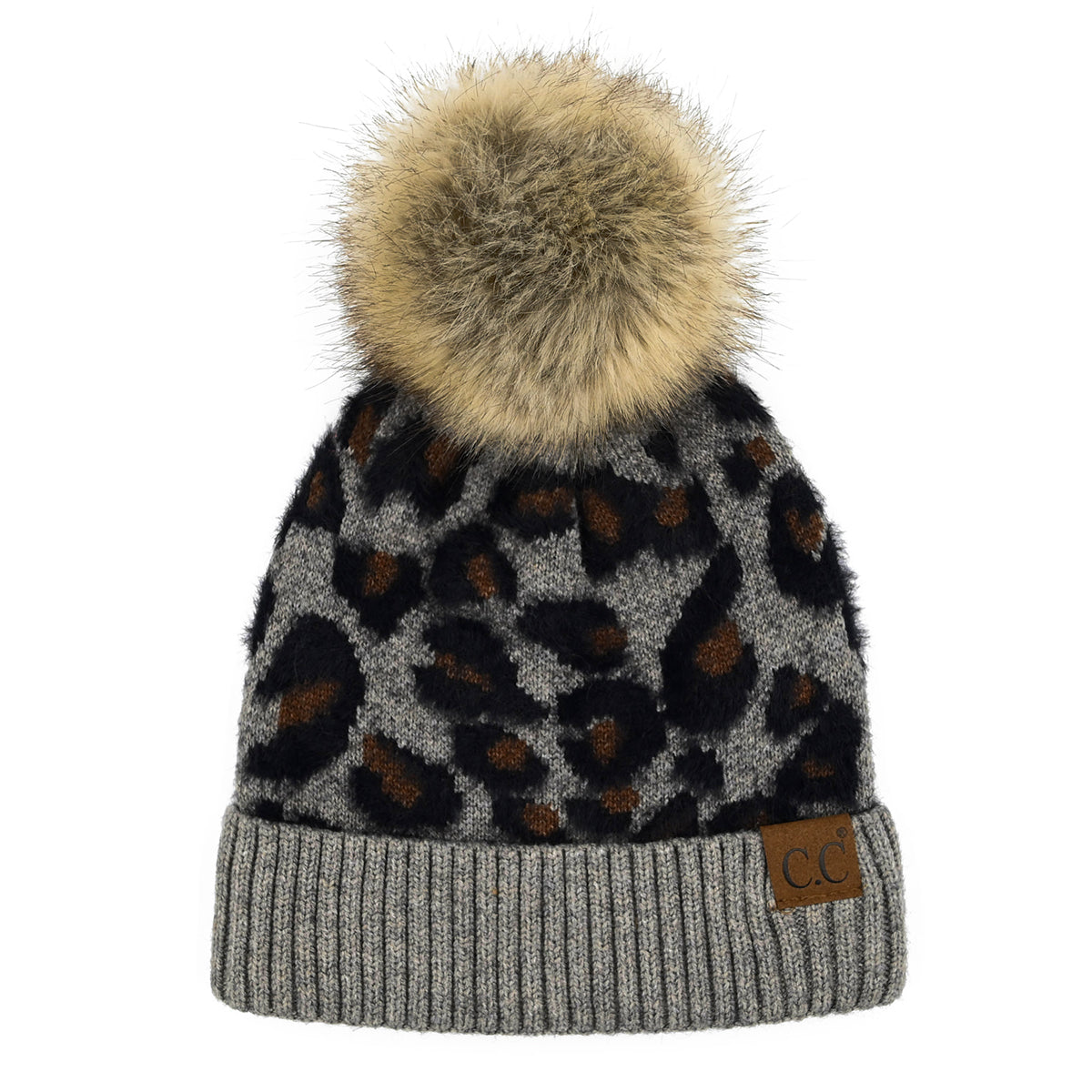 C.C Leopard Print Pom Beanie