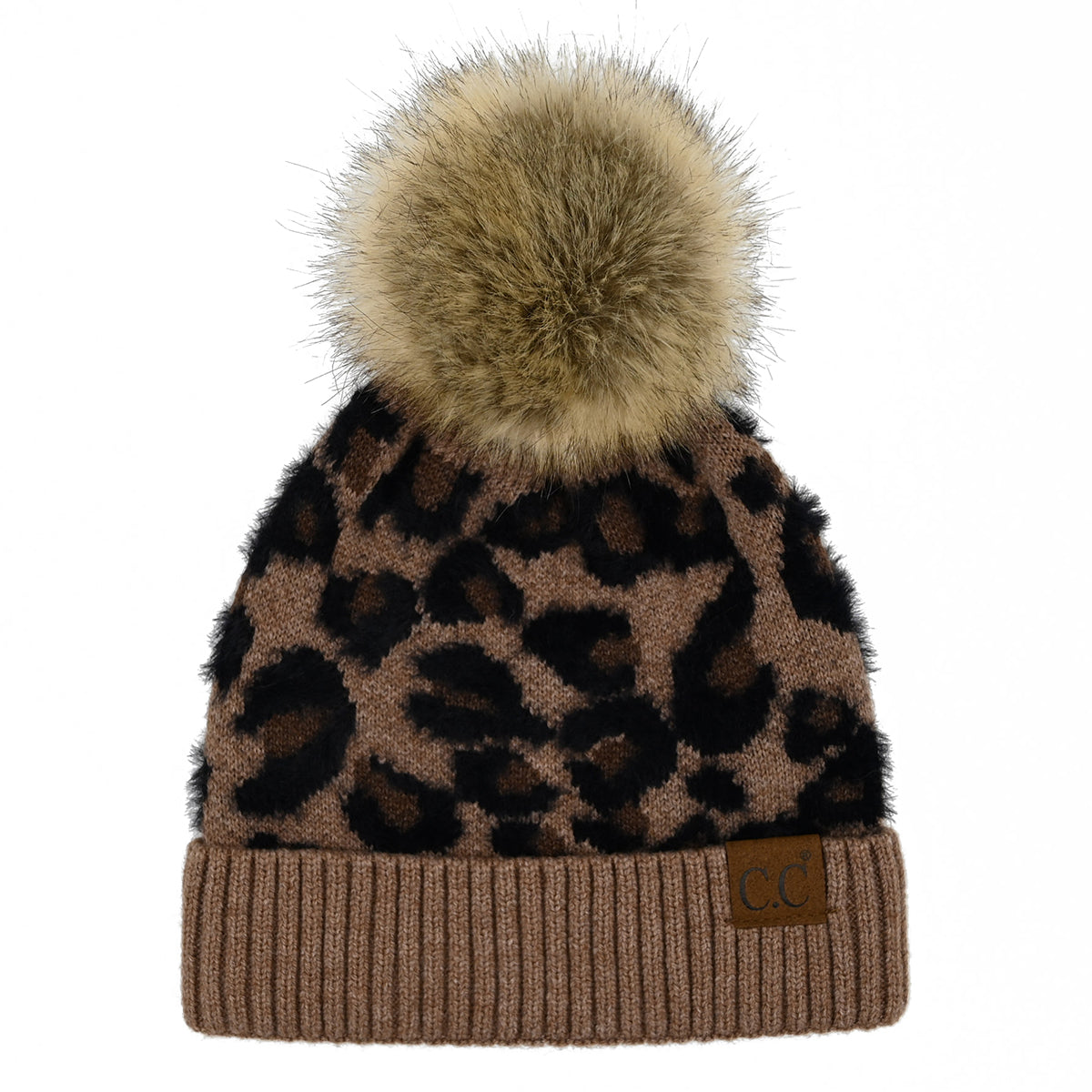 C.C Leopard Print Pom Beanie