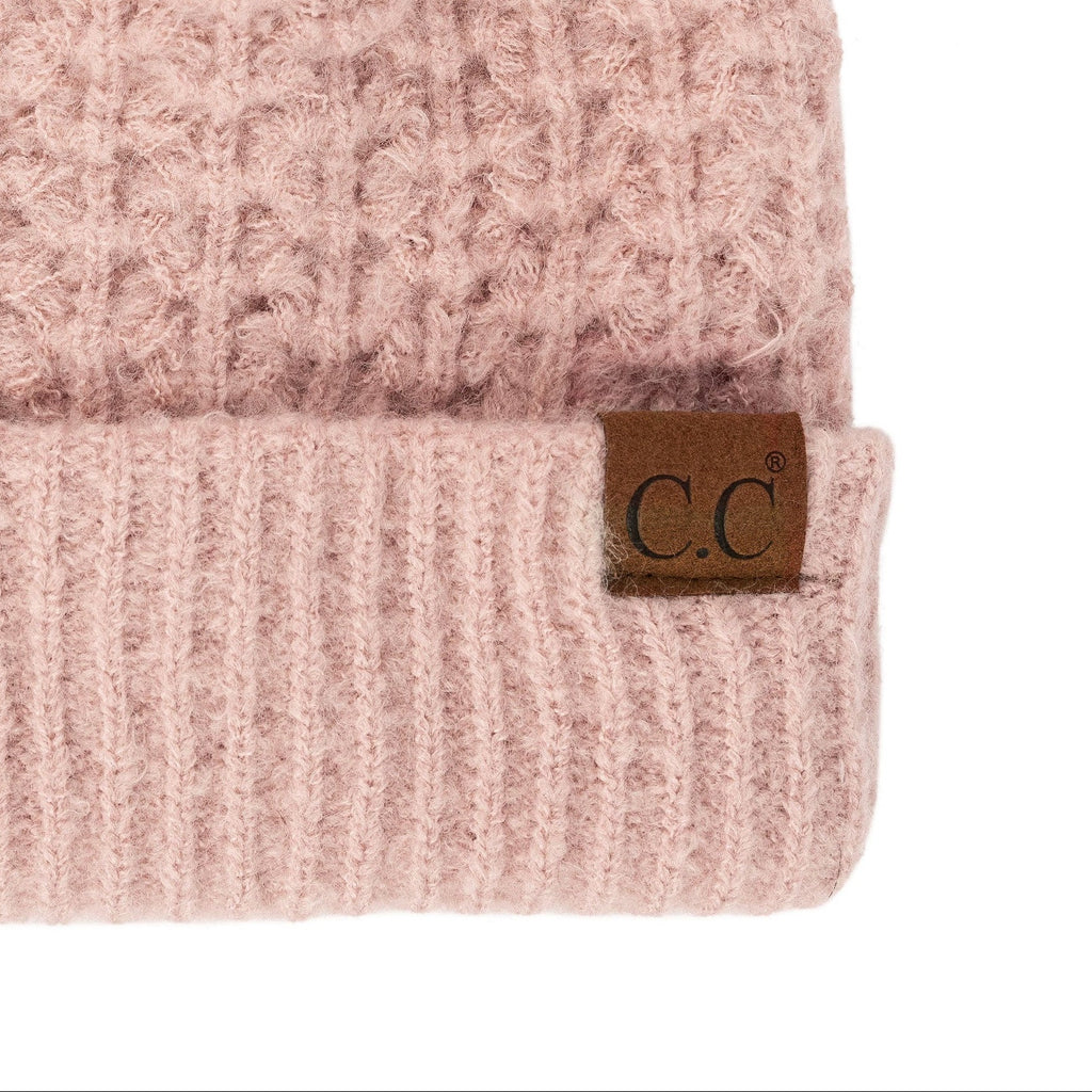 C.C Smocking Stitch Pattern Pom Beanie
