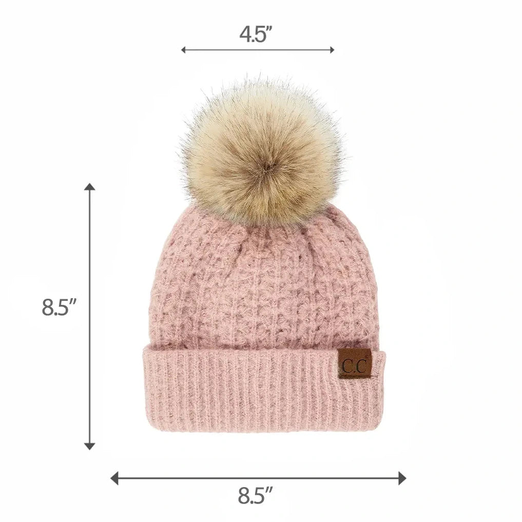 C.C Smocking Stitch Pattern Pom Beanie