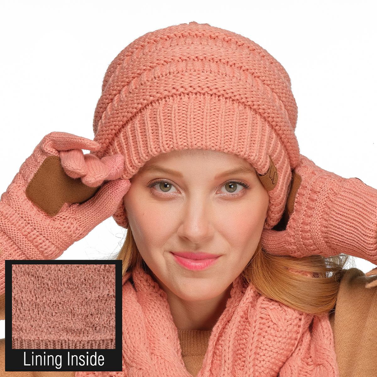 C.C Ribbed Knit Beanie with Ultra-Soft Fuzzy Lining