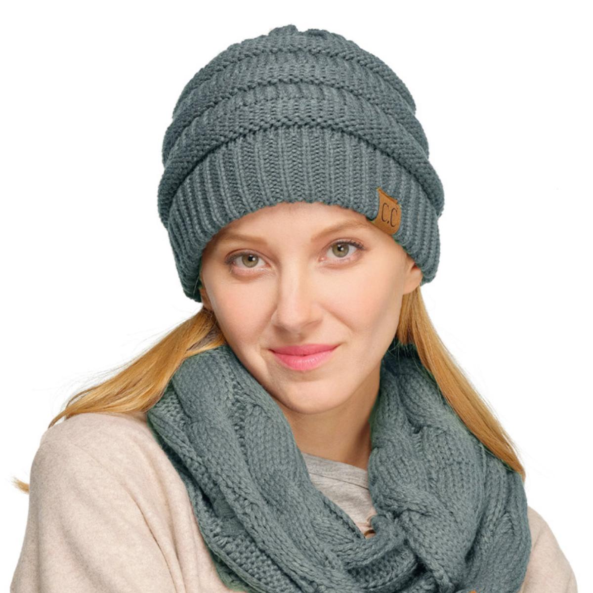 C.C Ribbed Knit Beanie with Ultra-Soft Fuzzy Lining