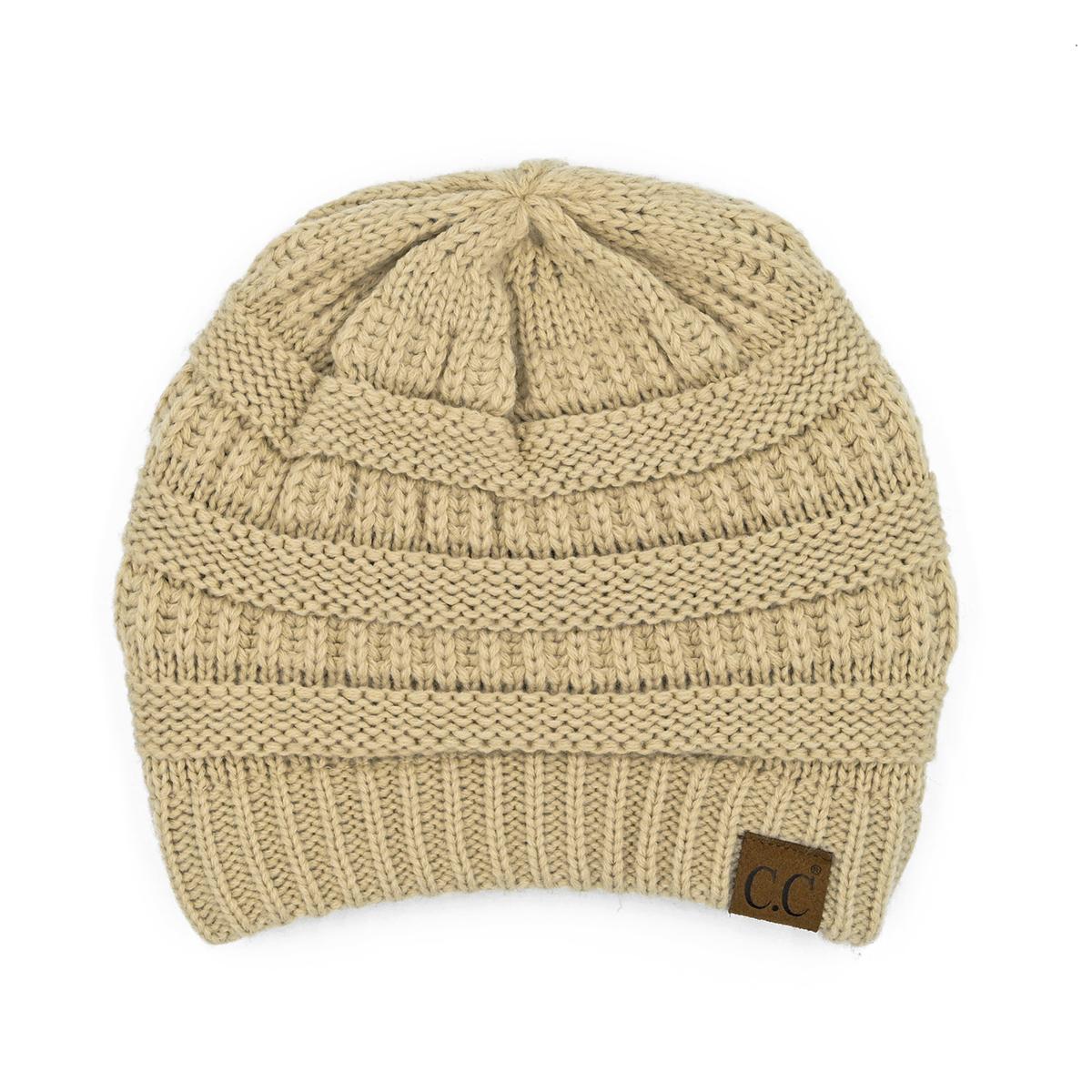 C.C Ribbed Knit Beanie with Ultra-Soft Fuzzy Lining