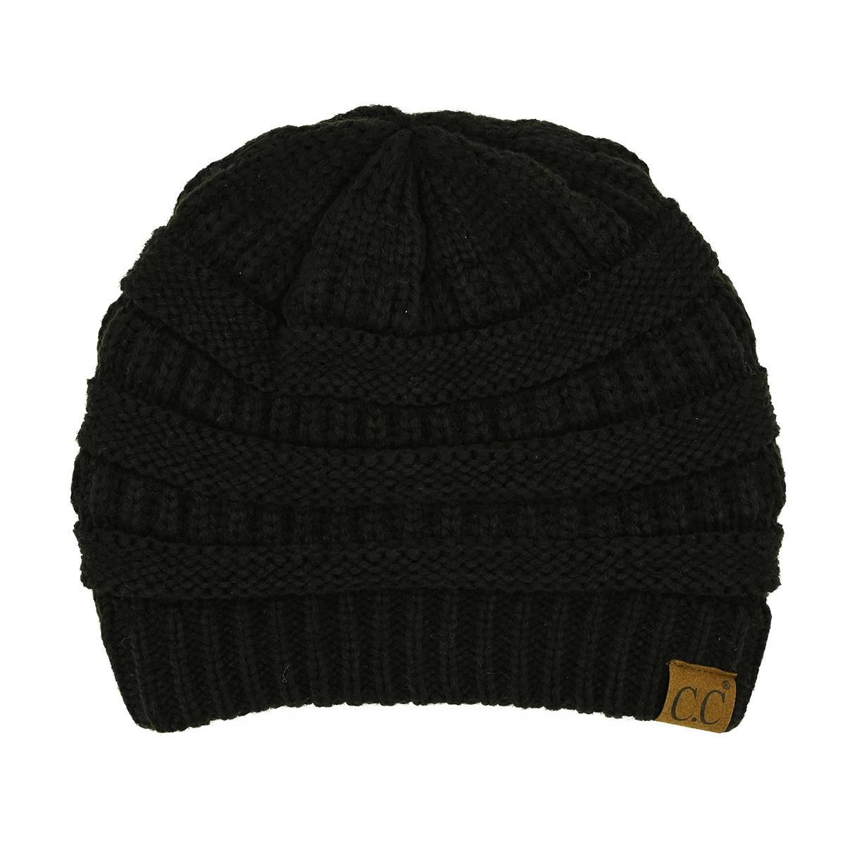 C.C Ribbed Knit Beanie with Ultra-Soft Fuzzy Lining