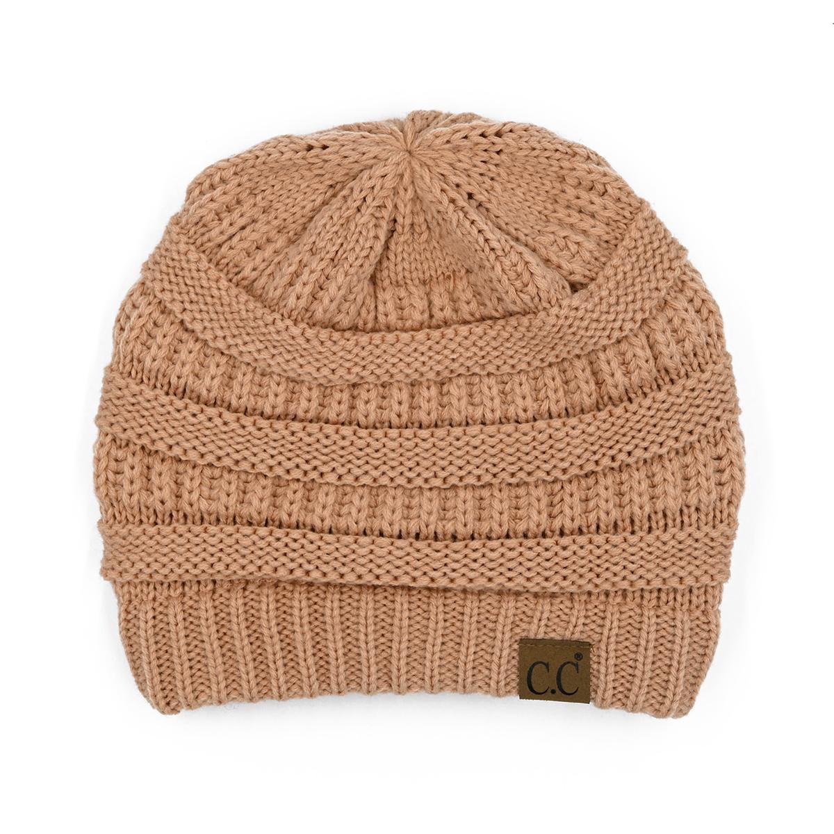 C.C Ribbed Knit Beanie with Ultra-Soft Fuzzy Lining