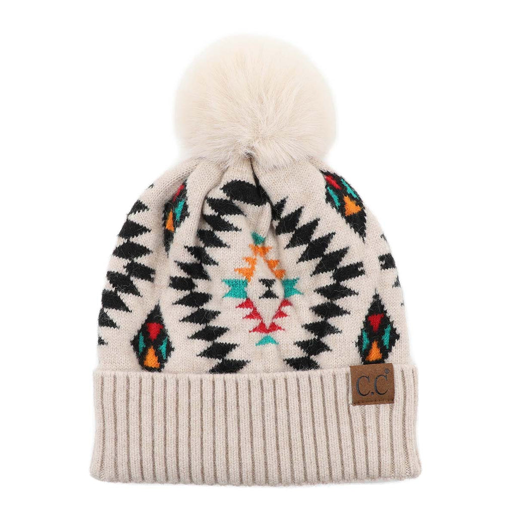 C.C Aztec Print Pom Beanie