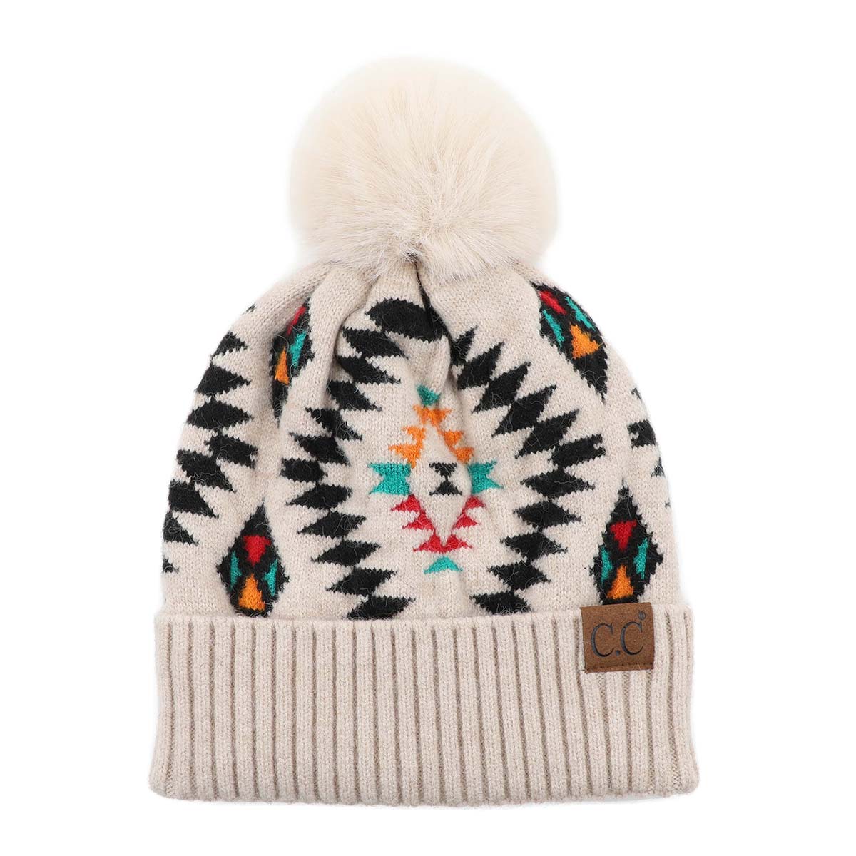 C.C Aztec Print Pom Beanie