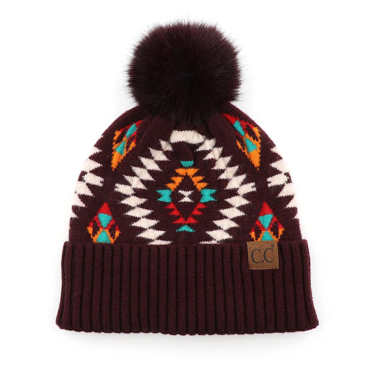 C.C Aztec Print Pom Beanie