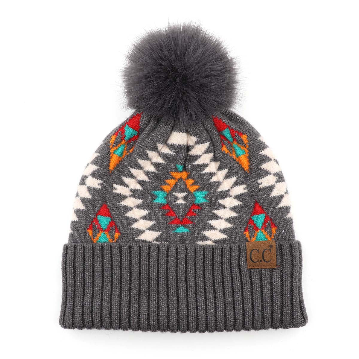 C.C Aztec Print Pom Beanie