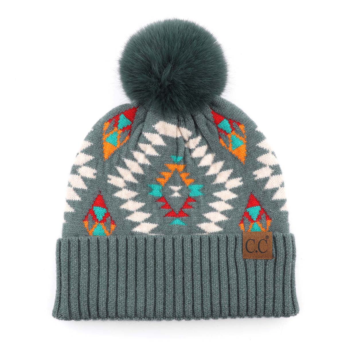 C.C Aztec Print Pom Beanie