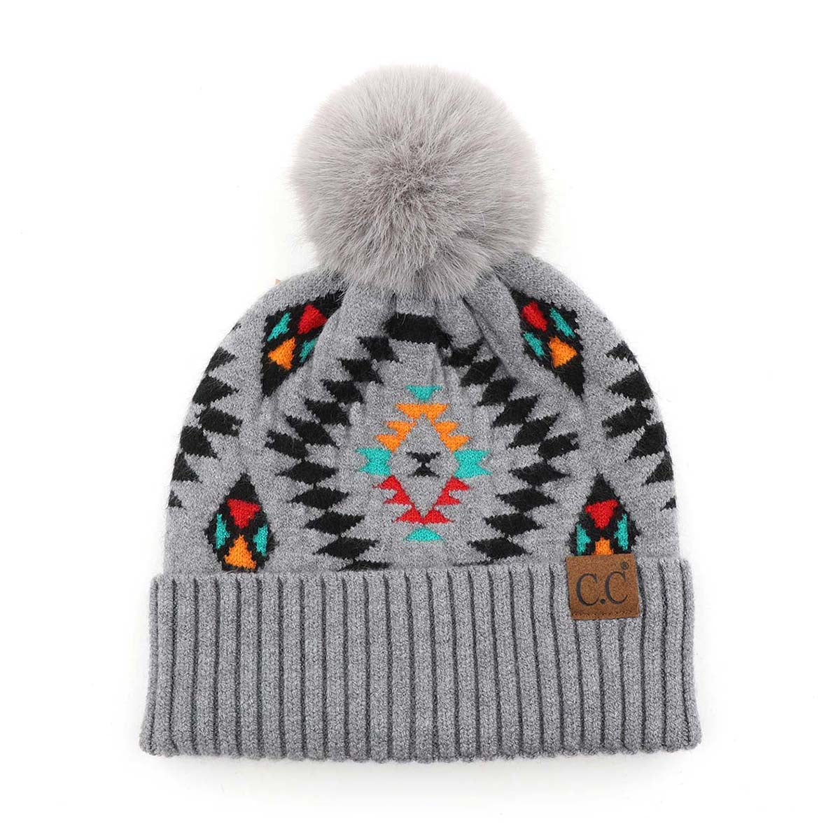 C.C Aztec Print Pom Beanie
