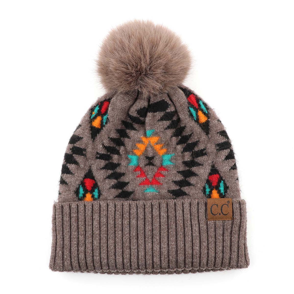 C.C Aztec Print Pom Beanie