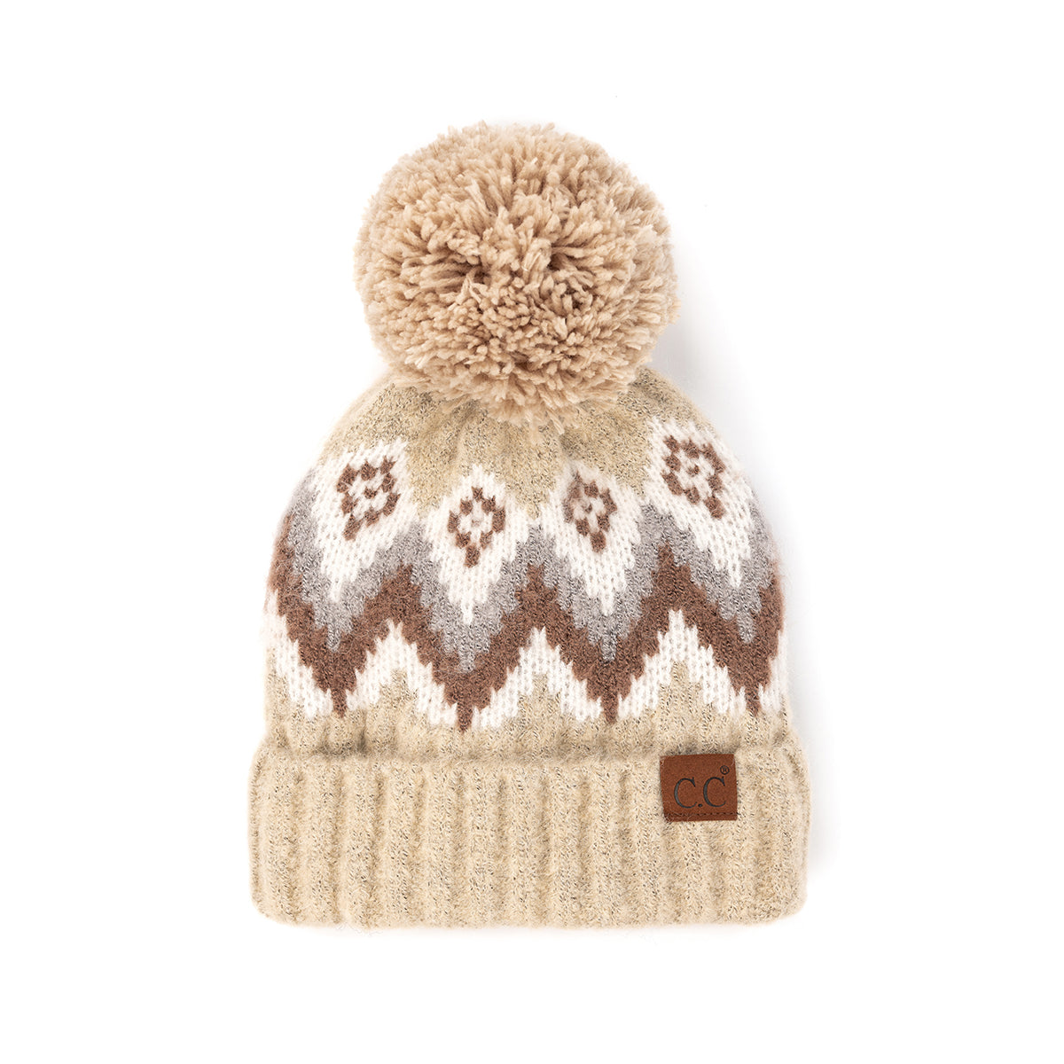C.C Aztec Chevron Pattern Duff Pom Beanie