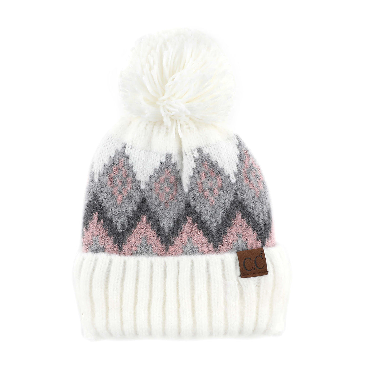 C.C Aztec Chevron Pattern Duff Pom Beanie