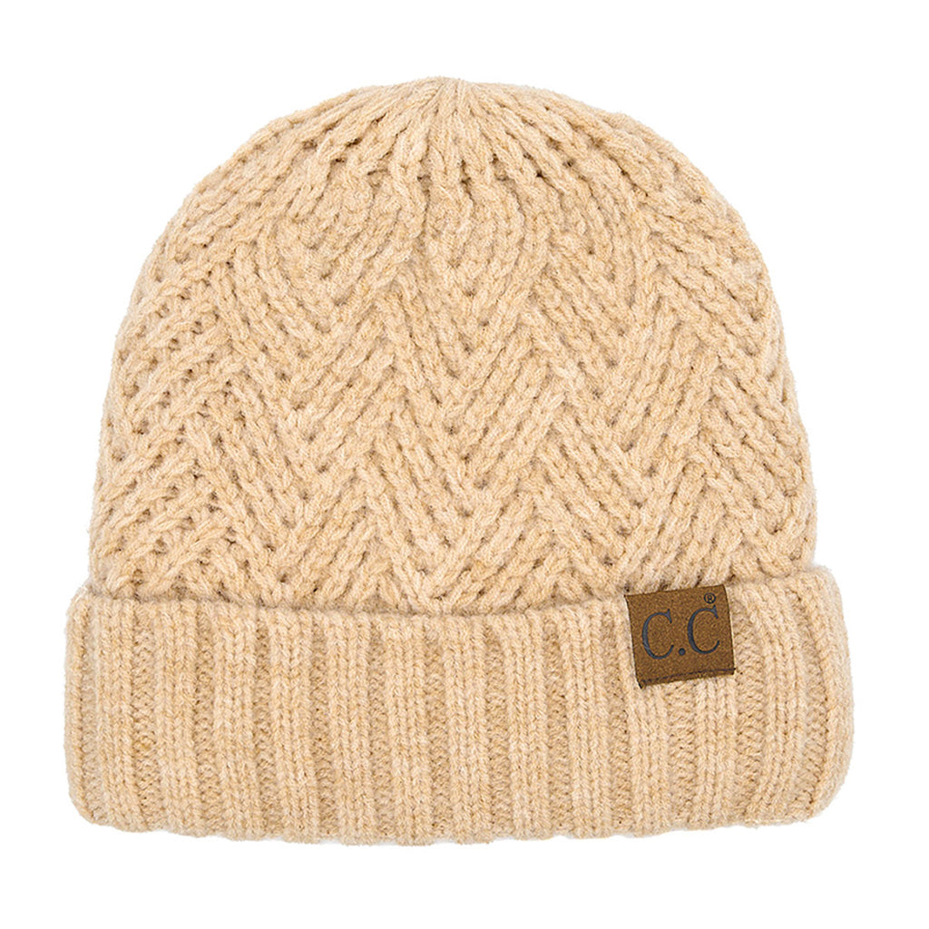 C.C Criss-Cross Pattern Striped Cuff Beanie