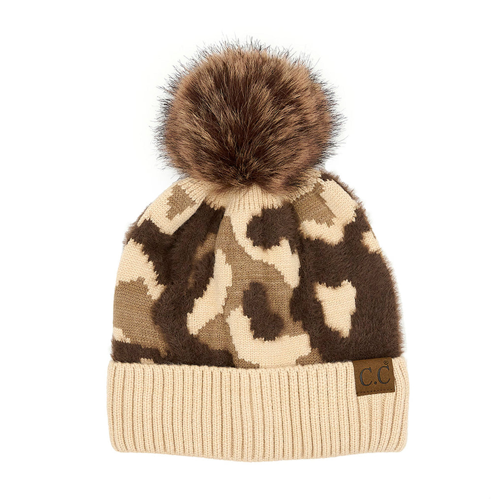 C.C Abstract Camo Pom Cuff Beanie