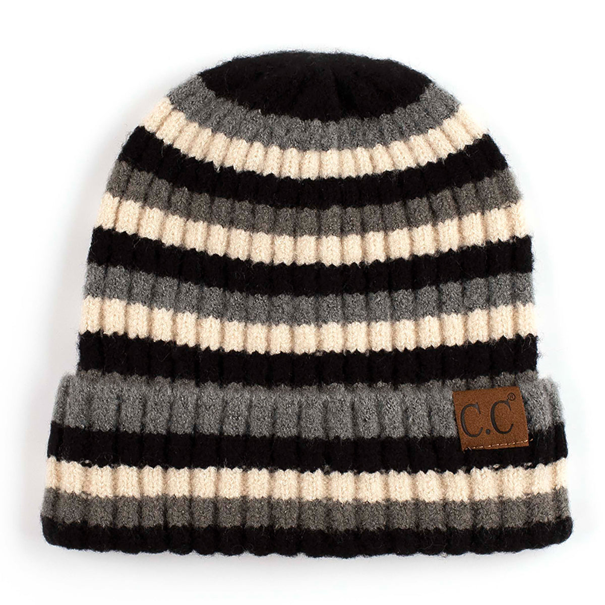 C.C Multi Color Striped Ribbed Knit Cuff Beanie