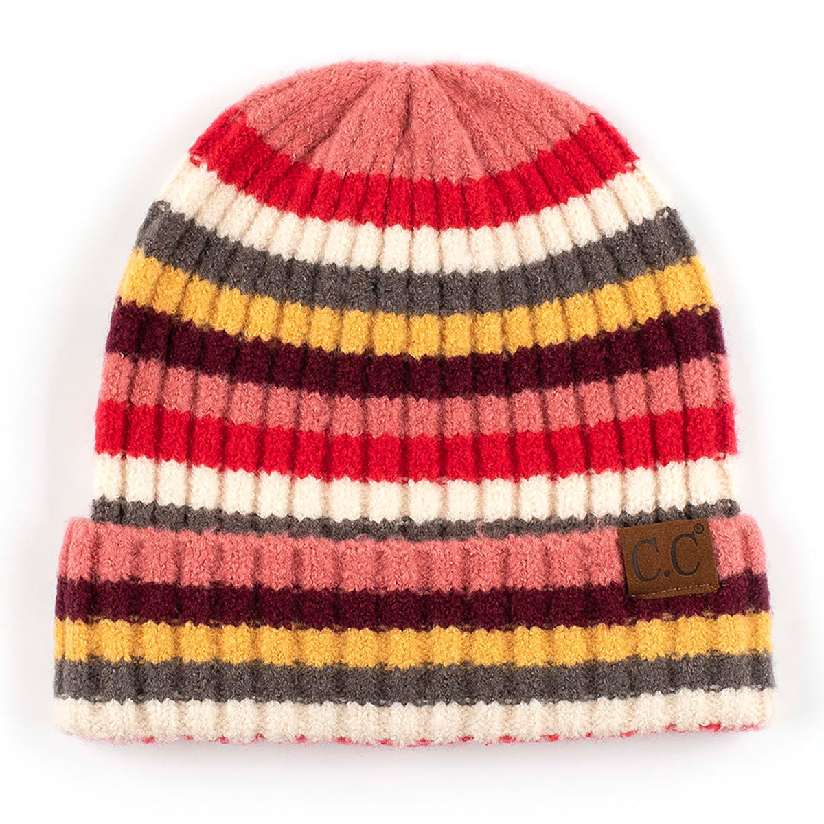 C.C Multi Color Striped Ribbed Knit Cuff Beanie