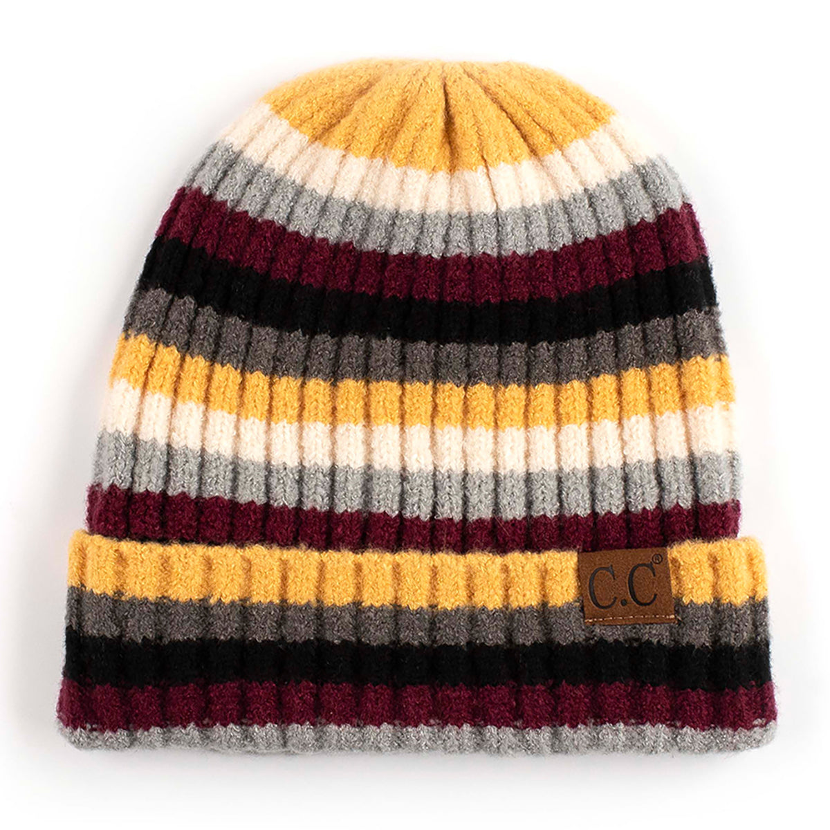 C.C Multi Color Striped Ribbed Knit Cuff Beanie