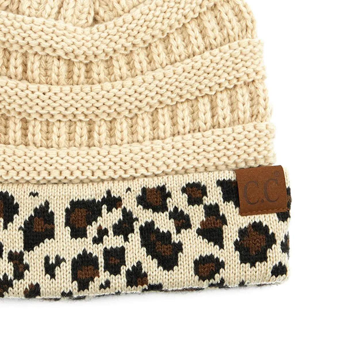 C.C Solid Color Leopard Cuff Beanie