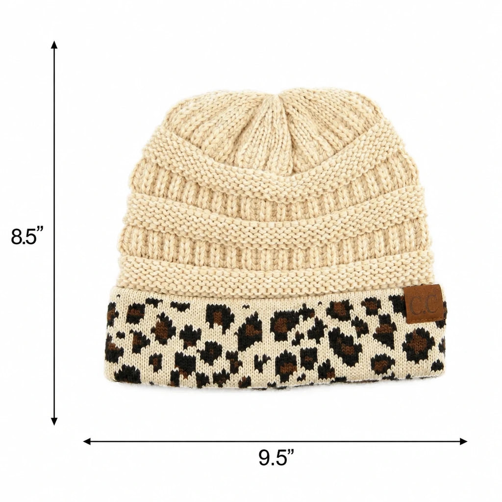 C.C Solid Color Leopard Cuff Beanie