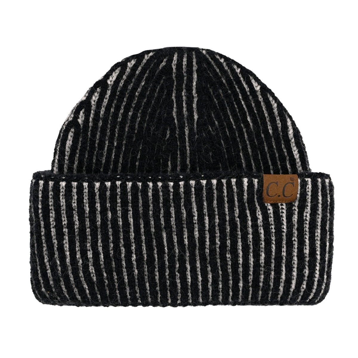 C.C Contrast Color Stripe Ribbed Knit Cuff Beanie