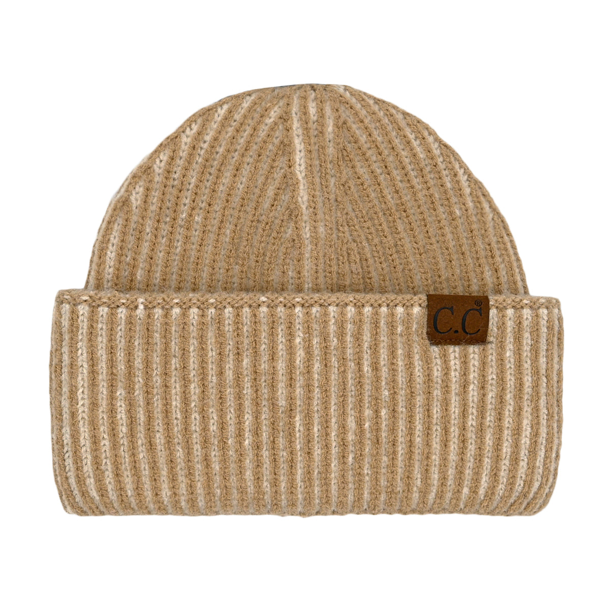 C.C Contrast Color Stripe Ribbed Knit Cuff Beanie