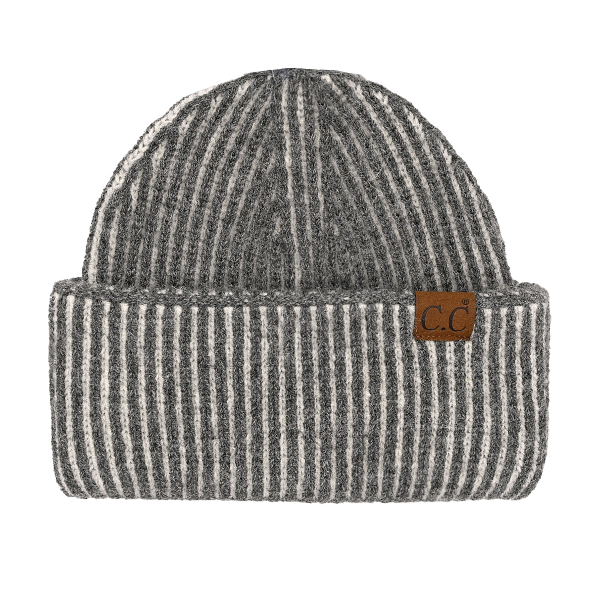 C.C Contrast Color Stripe Ribbed Knit Cuff Beanie