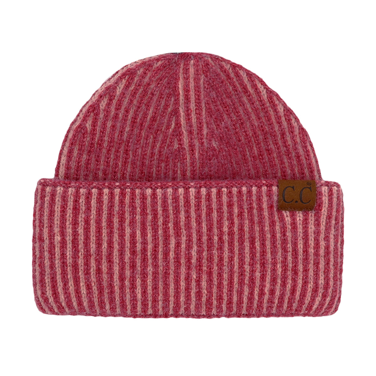 C.C Contrast Color Stripe Ribbed Knit Cuff Beanie