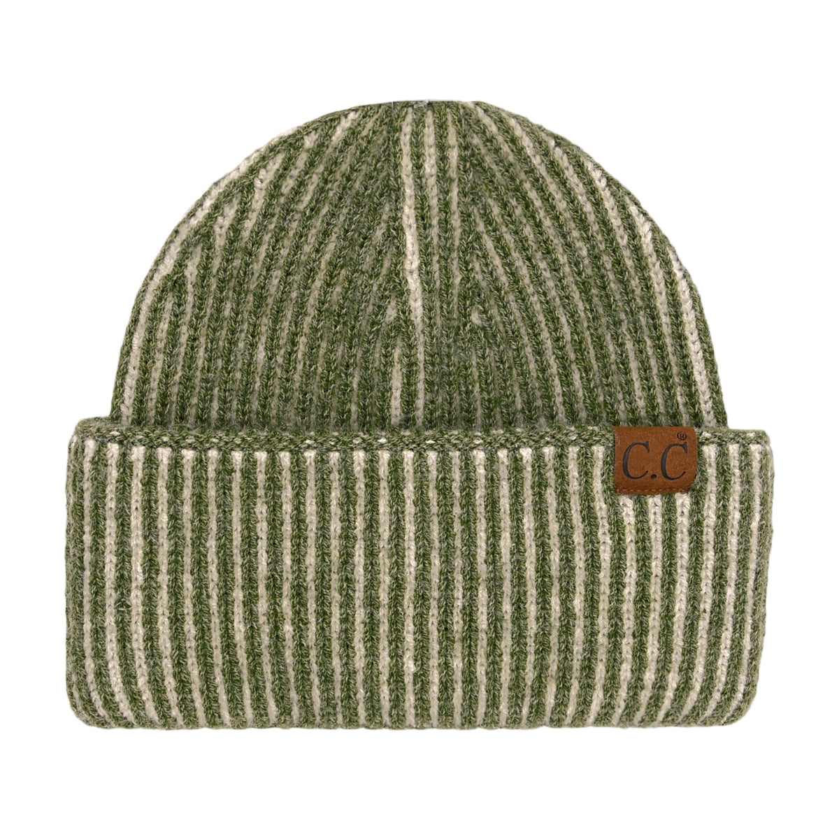 C.C Contrast Color Stripe Ribbed Knit Cuff Beanie