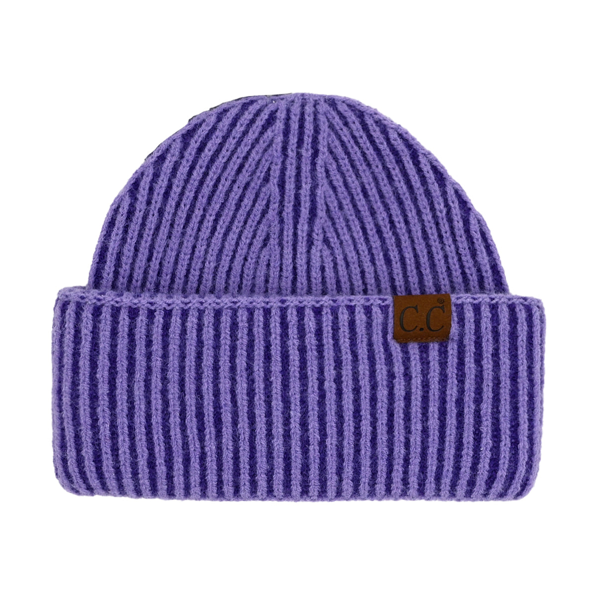 C.C Contrast Color Stripe Ribbed Knit Cuff Beanie