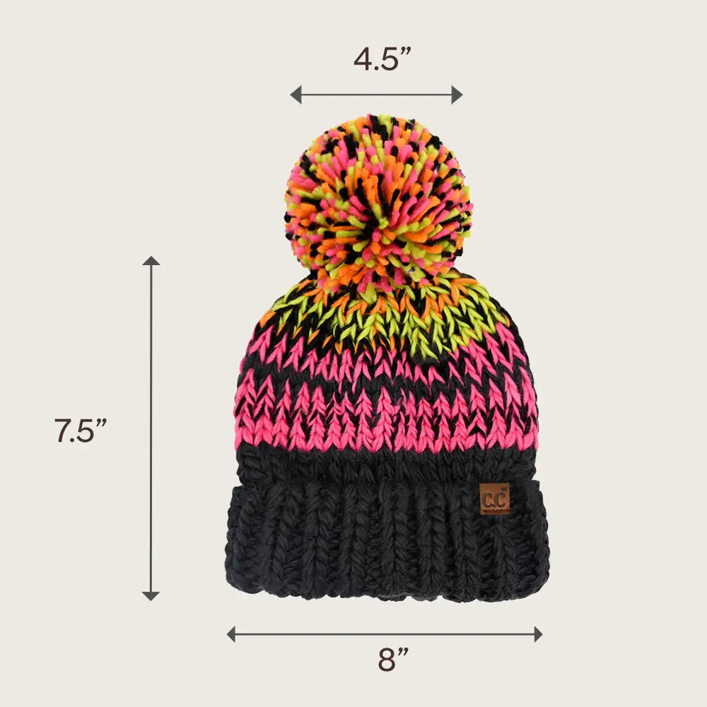 C.C Chunky Multi-Color Cuff Pom Beanie