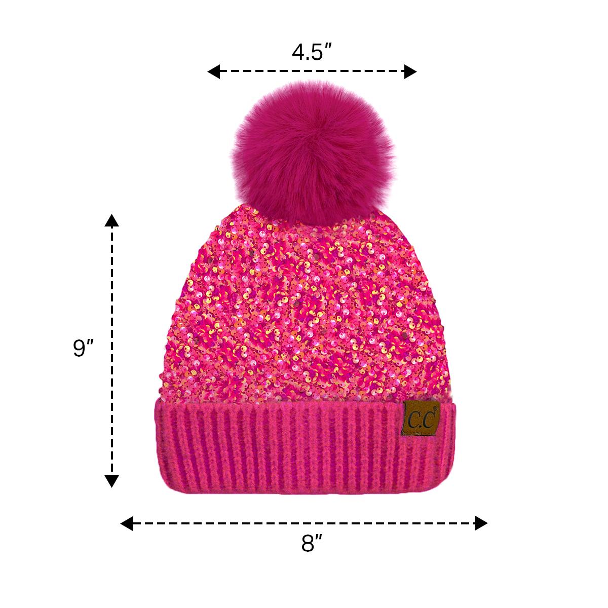 C.C Sequin Fur Pom Beanie for Women
